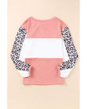 Azura Exchange Knitted Leopard Color Block Long Sleeve Top - XL