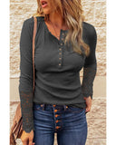 Azura Exchange Lace Hem Sleeve Button Top - S