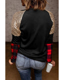 Azura Exchange Glass Print Sequin Plaid Patchwork Top - L