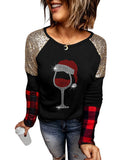 Azura Exchange Glass Print Sequin Plaid Patchwork Top - M
