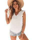 Azura Exchange Layered Laser Cut Flutter Shoulder V Neck Top - M