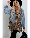 Azura Exchange Loose Leopard Top with V Notch Rolled Cuffs - L
