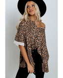 Azura Exchange Loose Leopard Top with V Notch Rolled Cuffs - XL