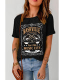 Azura Exchange NASHVILLE Letter Guitar Print Tee - S