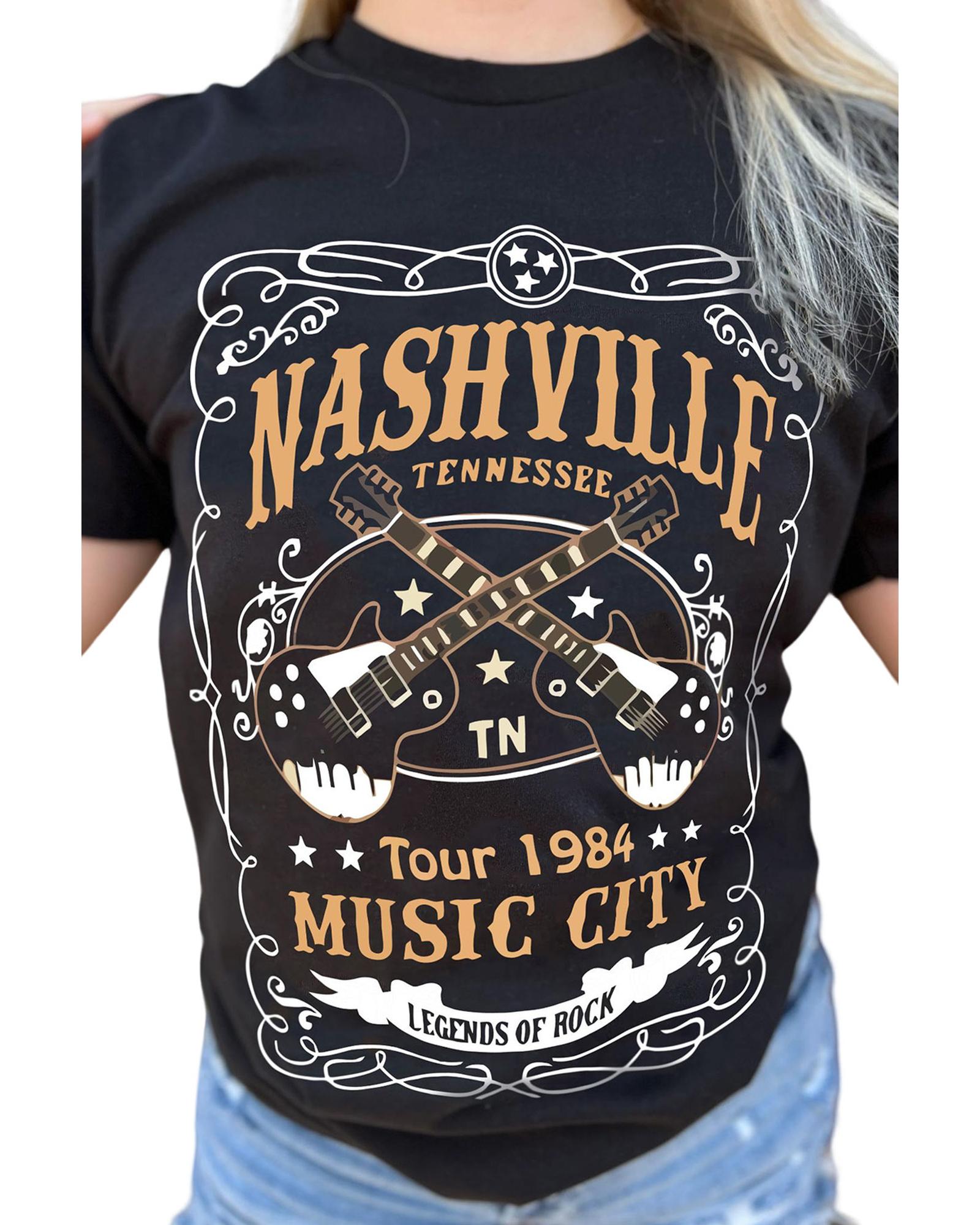 Azura Exchange NASHVILLE Letter Guitar Print Tee - S
