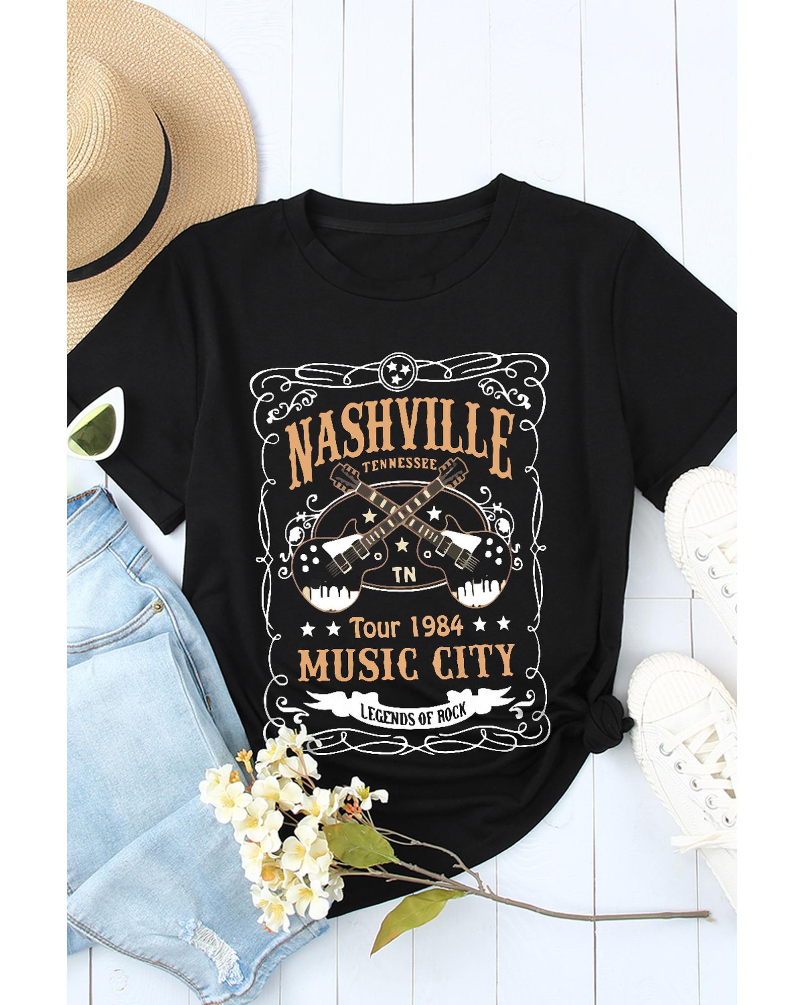 Azura Exchange NASHVILLE Letter Guitar Print Tee - S