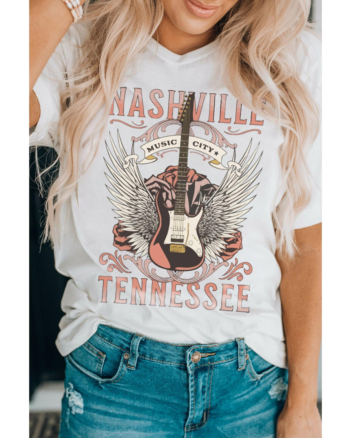 Azura Exchange Music City Guitar Graphic Print Tee - S