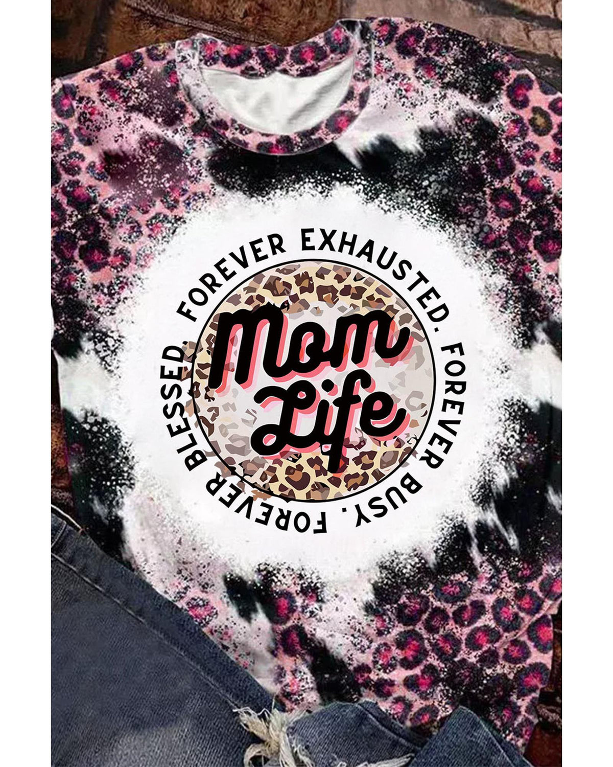 Azura Exchange Leopard Print Graphic Tee with Mom Life Slogan - S