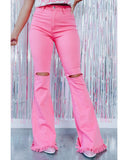 Azura Exchange Vintage Flare Leg Ripped Raw Hem Jeans - 14 US