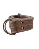 DOLCE & GABBANA Brown Leather Canvas Belt with Round Buckle 100 cm Women