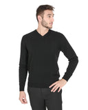 Crown of Edinburgh Cashmere Men's Refined Cashmere V-Neck Sweater in Black - 2XL