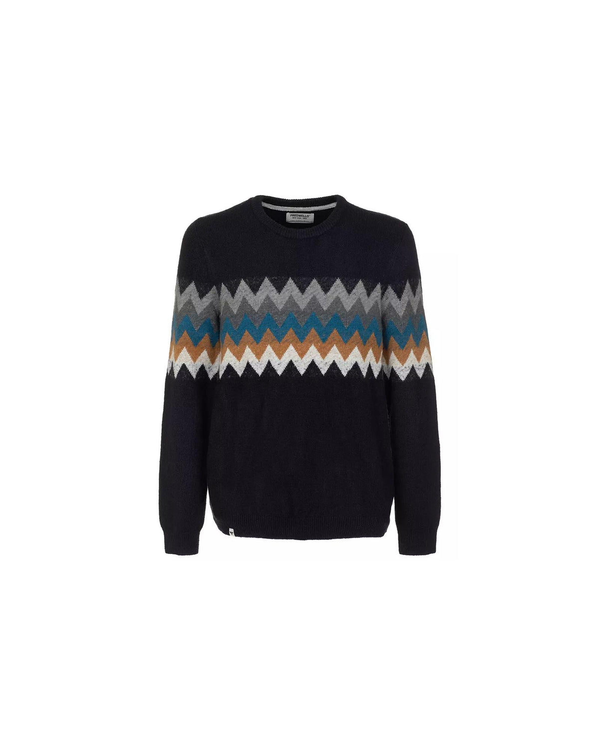 Multicolored Zig-Zag Pattern Crew Neck Sweater by Fred Mello 3XL Men