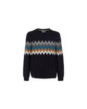Multicolored Zig-Zag Pattern Crew Neck Sweater by Fred Mello 3XL Men