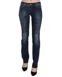 Blue Gazette Newspaper Print Low Waist Skinny Denim Jeans W24 US Women