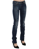 Blue Gazette Newspaper Print Low Waist Skinny Denim Jeans W24 US Women