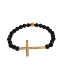 NIALAYA Gold Plated Sterling Silver Bracelet with Agate Stone and CZ Diamond Cross M Women