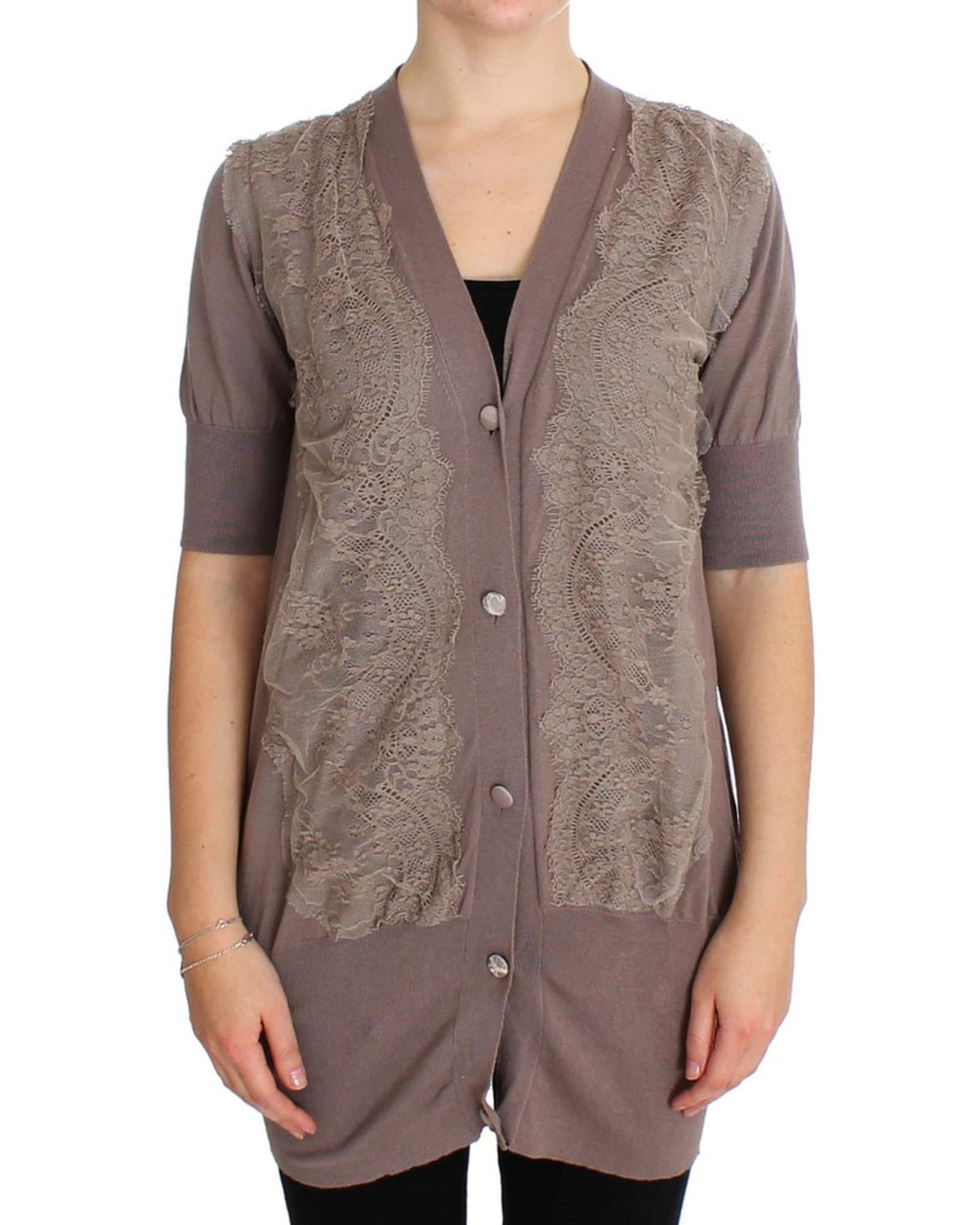 Pink Memories Cotton Lace Cardigan Sweater 44 IT Women