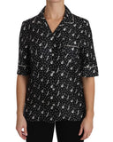 Guitar & Trumpet Print Silk Polo Tops 40 IT Women