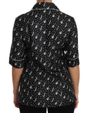 Guitar & Trumpet Print Silk Polo Tops 40 IT Women