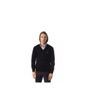 Embroidered V-neck Sweater in Extrafine Wool Merinos 2XL Men