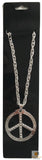 PEACE Sign Metal Necklace Chain Hippie Costume Party Pendant Chain Jewellery 70s 60s - Silver