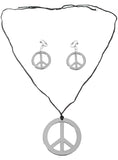 HIPPIE Necklace & Earring Set Peace Signs Party Costume Halloween 60s 70s - Silver