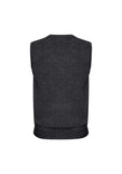 Mens Wool Blend V Neck Vest Sleeveless Double Knit  - Charcoal - Small