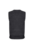 Mens Wool Blend V Neck Vest Sleeveless Double Knit  - Charcoal - X-Small