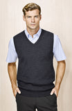 Mens Wool Blend V Neck Vest Sleeveless Double Knit  - Charcoal - X-Small