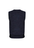 Mens Wool Blend V Neck Vest Sleeveless Double Knit  - Navy - X-Small