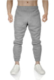 Mens Fleece Skinny Track Pants Jogger Gym Casual Sweat Trackies Warm Trousers - Grey Marle/White Stripe - S