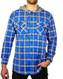 Mens Cotton Flannelette Shirt w Jersey Hood Long Sleeve Flannel - Spanish Blue - 4XL