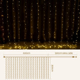 3X6M Christmas Lights Curtain Light Warm White 600 LED Jingle Jollys